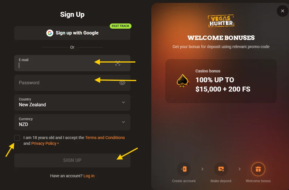 vegas hunter sign-up